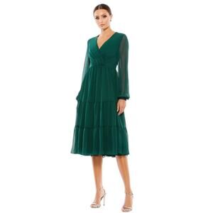 Mac Duggal NEW Size 0 Green Style 55637 Surplice Bodice Layered Skirt Midi Dress